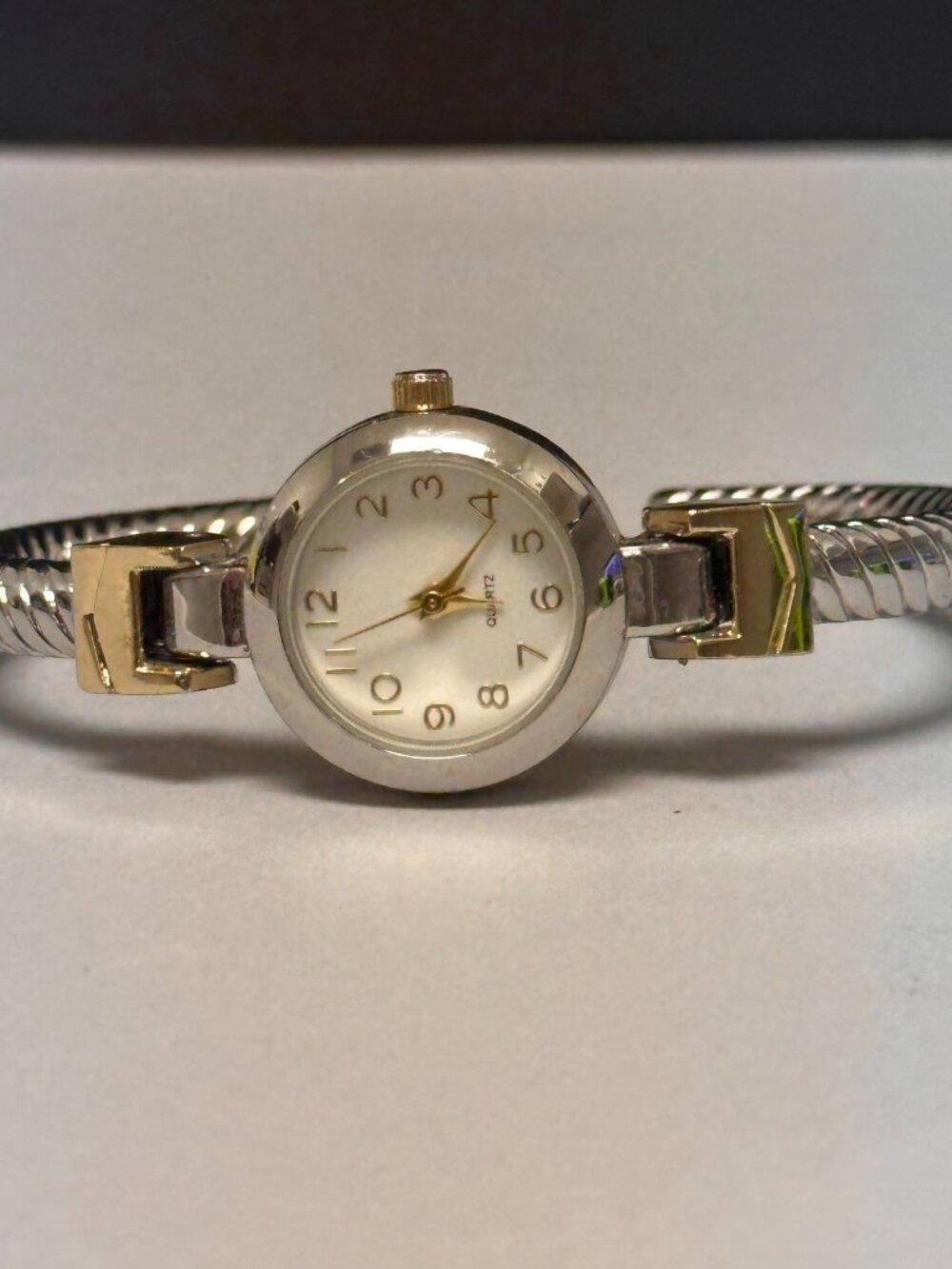 3/$30 Accutime Womens Watch Silver Tone Ribbed Open Cuff Band New Battery